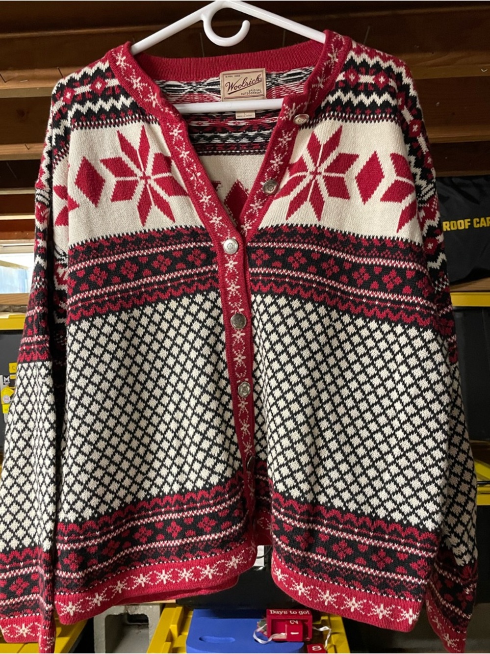 Woolrich Cardigan Sweater Nordic Fair Isle Snowflake Button Size Large